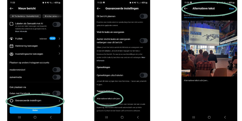 Alternatieve tekst toevoegen Instagram