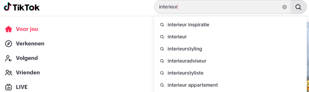 Zoekfunctie in TikTok