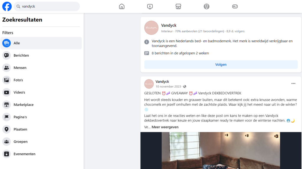 Zoekresultaten in Facebook
